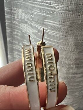 Gold and White Enamel Hoop Earrings - Branded Style